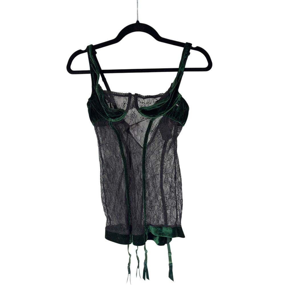 Dreamgirl Green Velvet Black Lingerie Half Cup Corset Top S